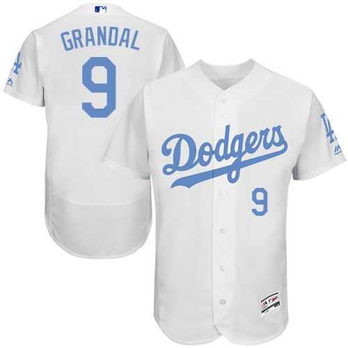 Los Angeles Dodgers #9 Yasmani Grandal White Flexbase Authentic Collection Father's Day Stitched MLB Jersey