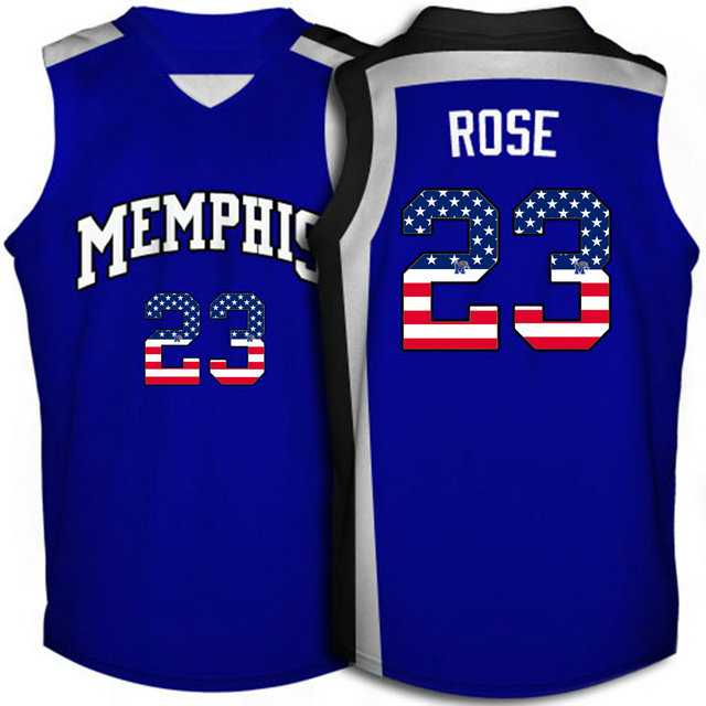 Memphis Tigers #23 Derrick Rose Blue USA Flag Throwback College Basketball Jersey
