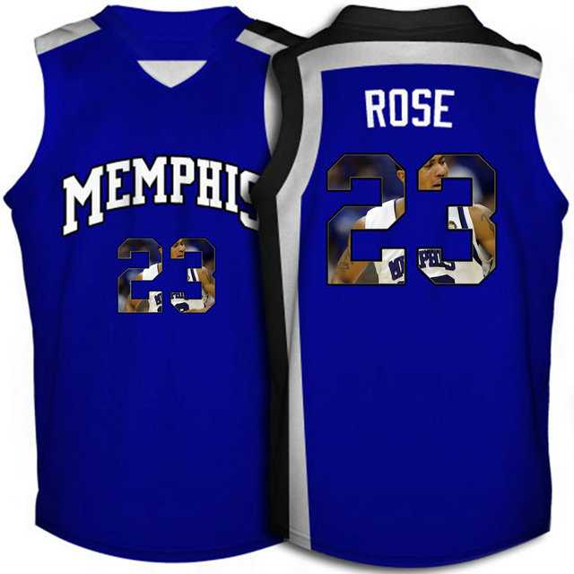 Memphis Tigers #23 Derrick Rose Royal Blue With Portrait Print College Basketball Jersey
