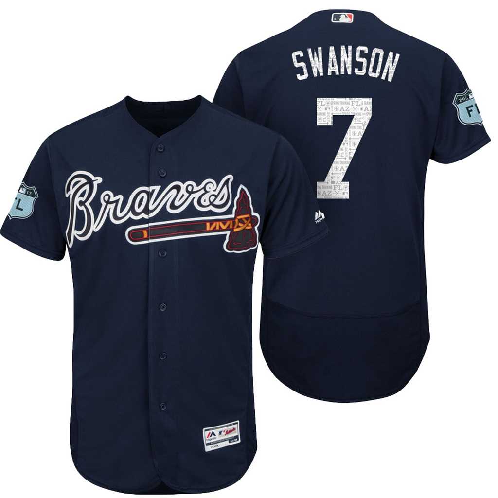 Men's Atlanta Braves #7 Dansby Swanson 2017 Spring Training Flex Base Authentic Collection Stitched Baseball Jersey