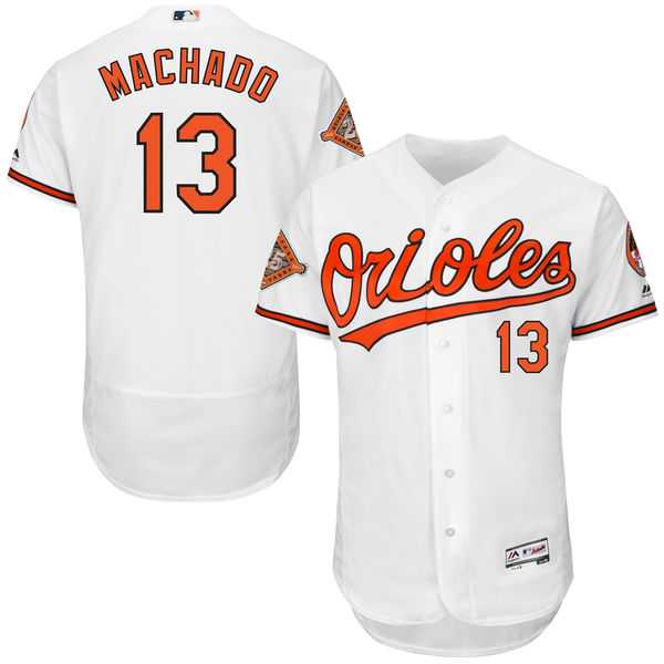 Men's Baltimore Orioles #13 Manny Machado Majestic Home White On-Field Flex Base Jersey with Patch