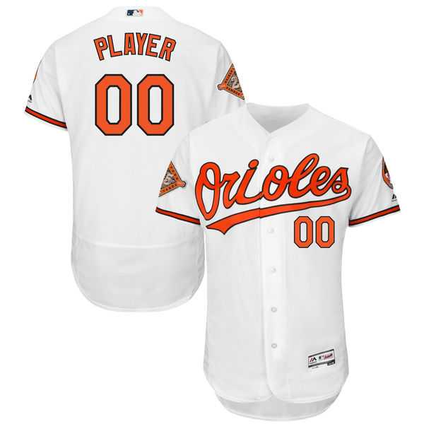Men's Baltimore Orioles Majestic Home White 2017 Authentic Flex Base Custom Jersey with All-Star Game Patch