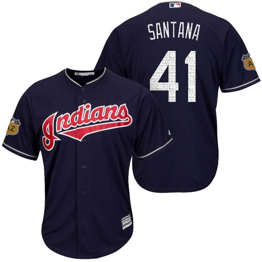 Men's Cleveland Indians #41 Carlos Santana 2017 Spring Training Cool Base Stitched MLB Jersey
