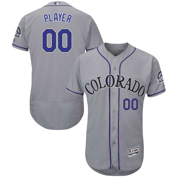 Men's Colorado Rockies Majestic Gray Alternate Flex Base Authentic Collection Custom Jersey with All-Star Game Patch
