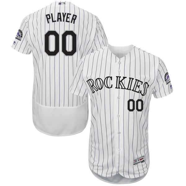 Men's Colorado Rockies Majestic White Home Flex Base Authentic Collection Custom Jersey with All-Star Game Patch