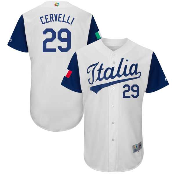 Men's Italy Baseball #29 Francisco Cervelli Majestic White 2017 World Baseball Classic Authentic Jersey