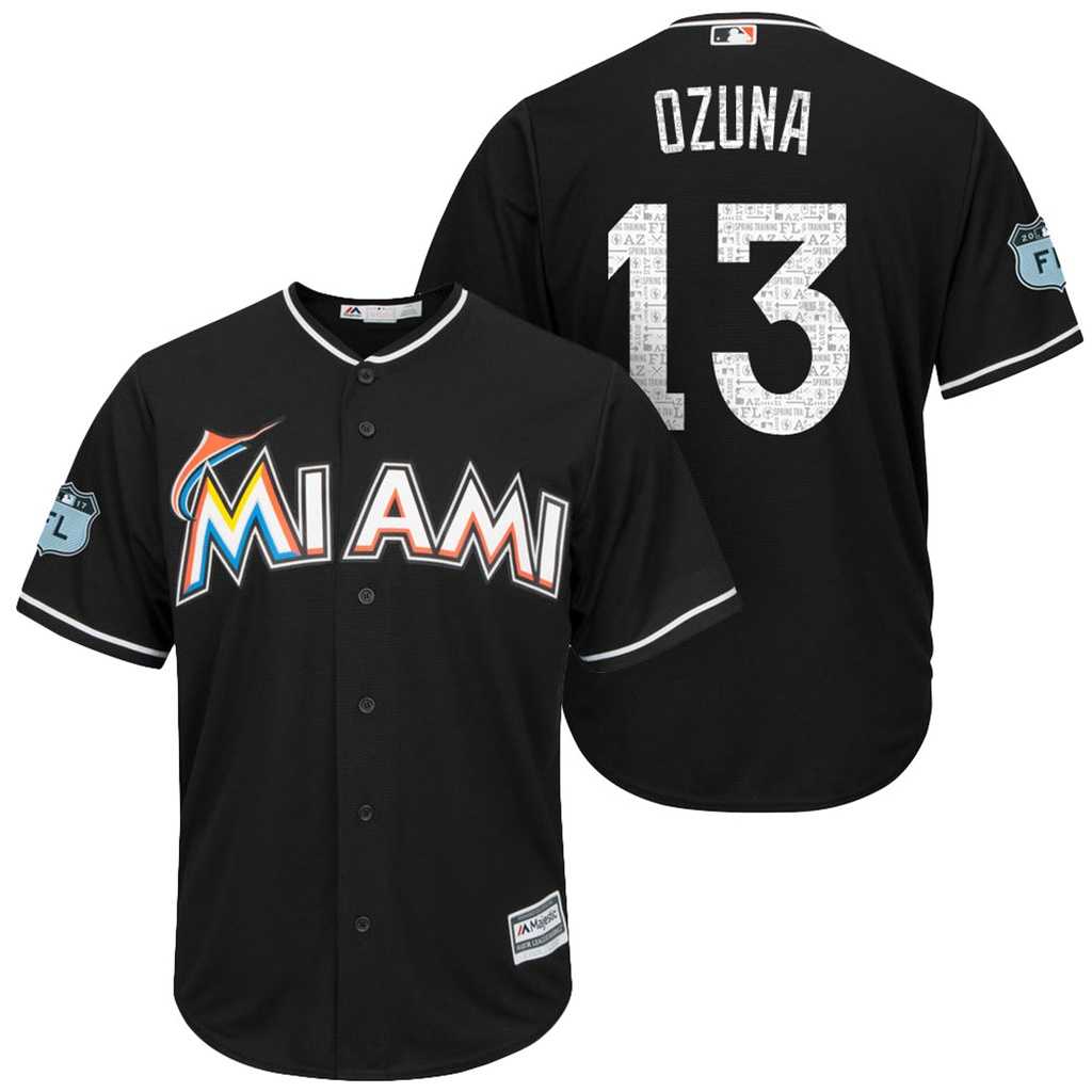 Men's Miami Marlins #13 Marchell Ozuna 2017 Spring Training Cool Base Stitched MLB Jersey