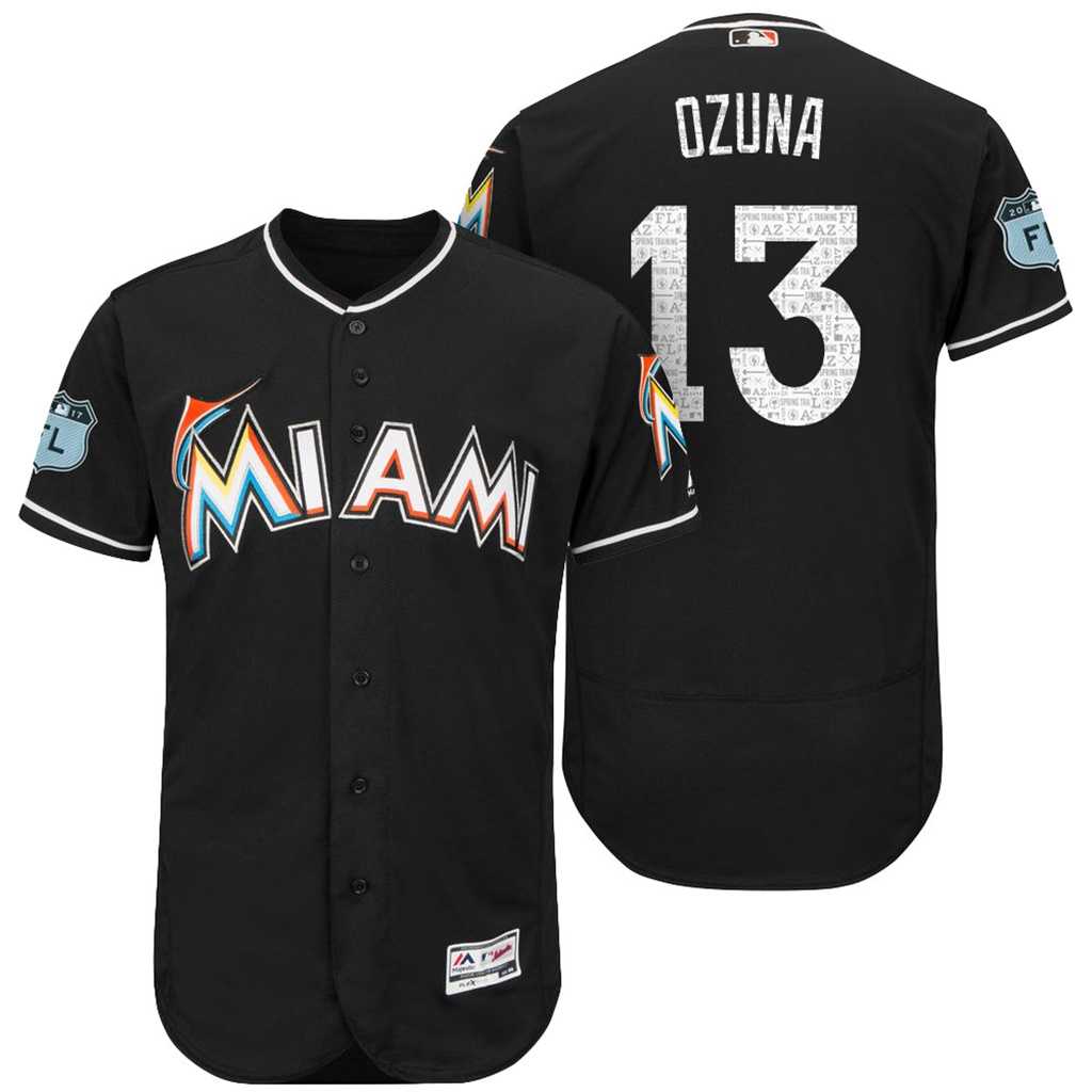 Men's Miami Marlins #13 Marchell Ozuna 2017 Spring Training Flex Base Authentic Collection Stitched Baseball Jersey
