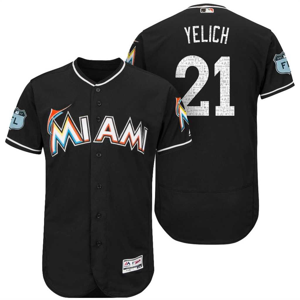 Men's Miami Marlins #21 Christian Yelich 2017 Spring Training Flex Base Authentic Collection Stitched Baseball Jersey