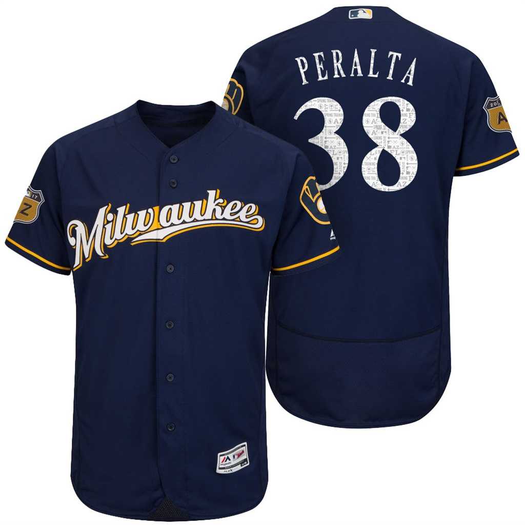 Men's Milwaukee Brewers #38 Wily Peralta 2017 Spring Training Flex Base Authentic Collection Stitched Baseball Jersey