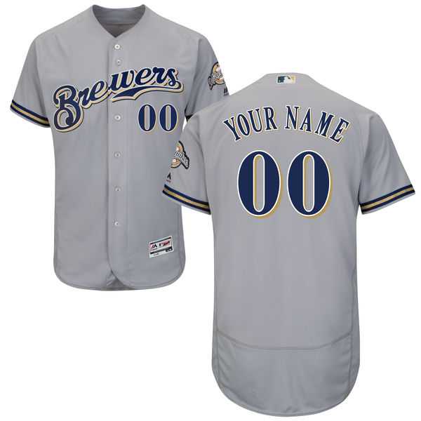 Men's Milwaukee Brewers Majestic Road Gray Flex Base Collection Custom Jersey