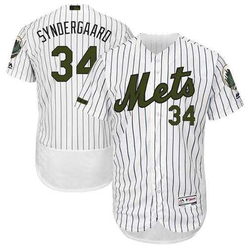 Men's New York Mets #34 Noah Syndergaard White(Blue Strip) Flexbase Authentic Collection Memorial Day Stitched MLB Jersey