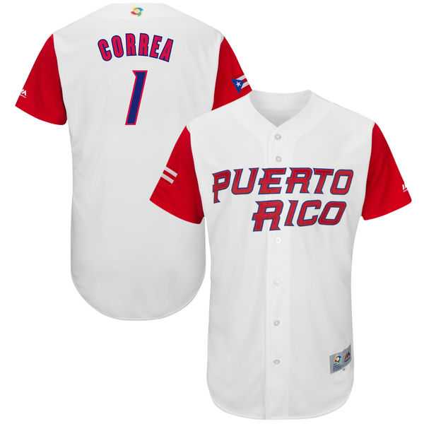 Men's Puerto Rico Baseball #1 Carlos Correa Majestic White 2017 World Baseball Classic Authentic Jersey