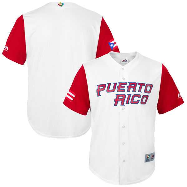 Men's Puerto Rico Baseball Blank Majestic White 2017 World Baseball Classic Team Jersey