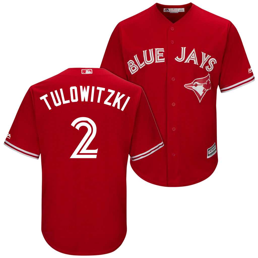 Men's Toronto Blue Jays #2 Troy Tulowitzki Red Cool Base Stitched MLB Jersey