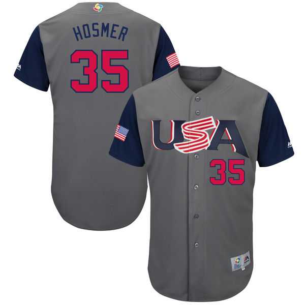 Men's USA Baseball #35 Eric Hosmer Majestic Gray 2017 World Baseball Classic Authentic Jersey