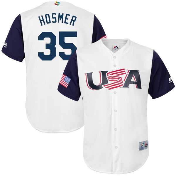 Men's USA Baseball #35 Eric Hosmer Majestic White 2017 World Baseball Classic Jersey