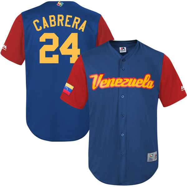 Men's Venezuela Baseball #24 Miguel Cabrera Majestic Royal 2017 World Baseball Classic Jersey