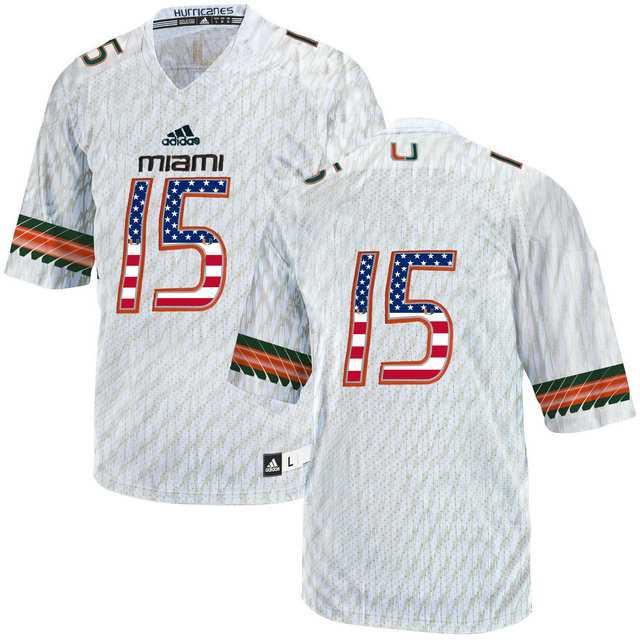 Miami Hurricanes #15 White USA Flag College Football Jersey