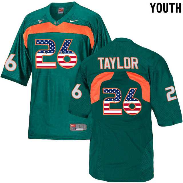 Miami Hurricanes #26 Sean Taylor Green USA Flag Youth College Football Jersey