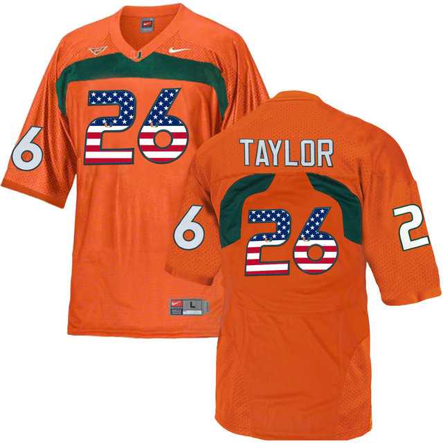 Miami Hurricanes #26 Sean Taylor Orange USA Flag College Football Jersey