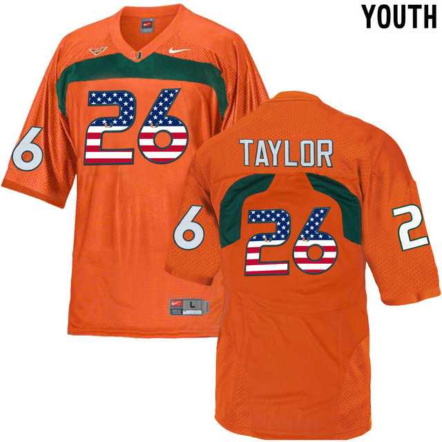 Miami Hurricanes #26 Sean Taylor Orange USA Flag Youth College Football Jersey