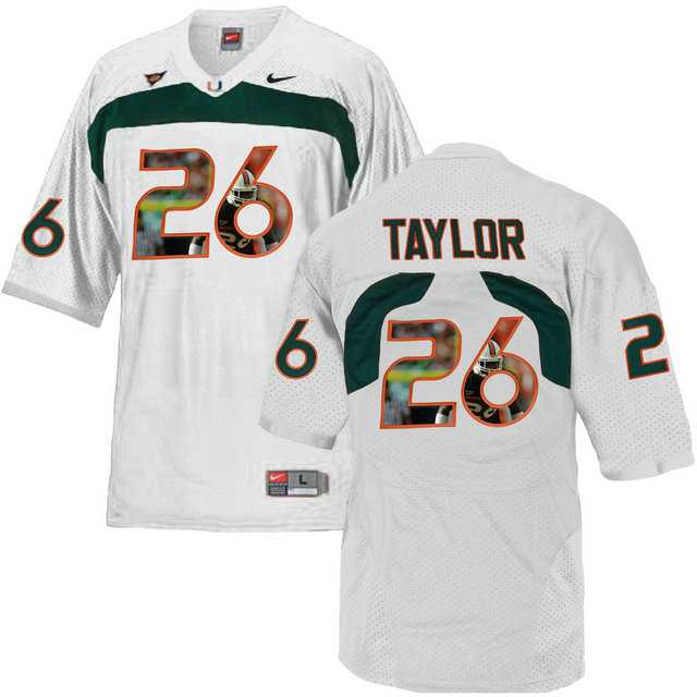 Miami Hurricanes #26 Sean Taylor White With Portrait Print College Football Jersey2