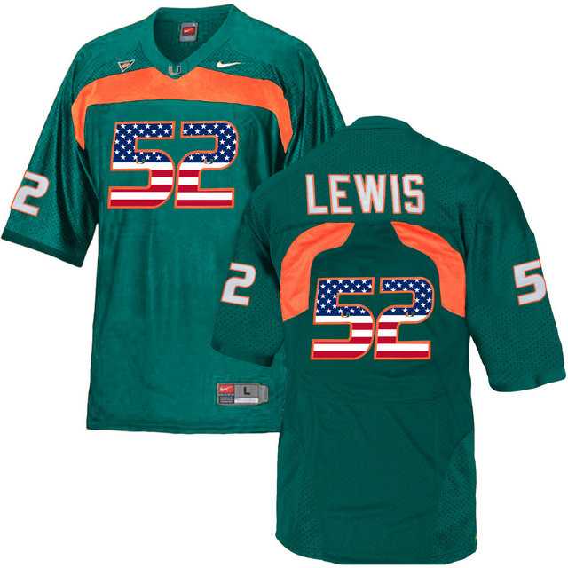 Miami Hurricanes #52 Ray Lewis Green USA Flag College Football Jersey