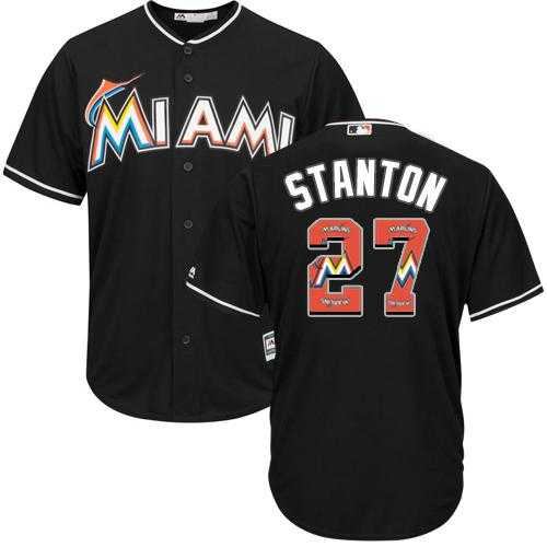 Miami Marlins #27 Giancarlo Stanton Black Team Logo Fashion Stitched MLB Jersey