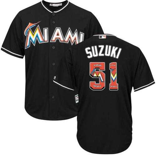 Miami Marlins #51 Ichiro Suzuki Black Team Logo Fashion Stitched MLB Jersey