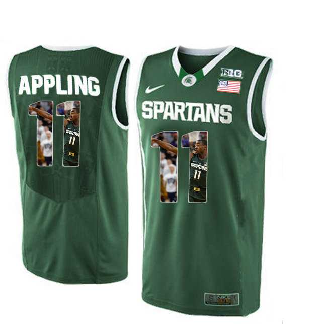 Michigan State Spartans #11 Keith Appling Green With Portrait Print College Basketball Football Jersey
