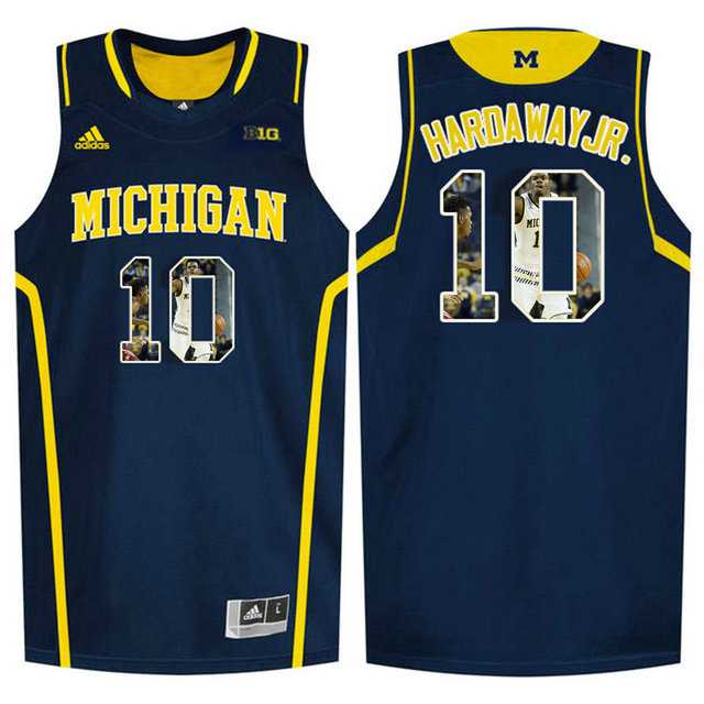 Michigan Wolverines #10 Tim Hardaway Jr. Navy With Portrait Print College Basketball Jersey