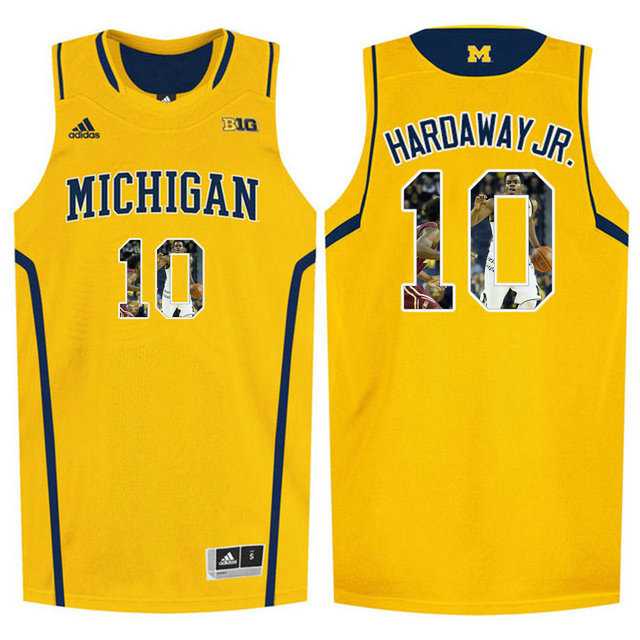 Michigan Wolverines #10 Tim Hardaway Jr. Yellow With Portrait Print College Basketball Jersey