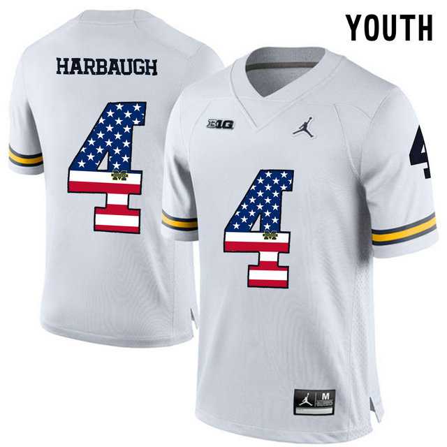 Michigan Wolverines #4 Jim Harbaugh White USA Flag Youth College Football Limited Jersey