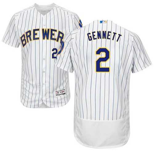 Milwaukee Brewers #2 Scooter Gennett White Strip Flexbase Authentic Collection Stitched MLB Jersey