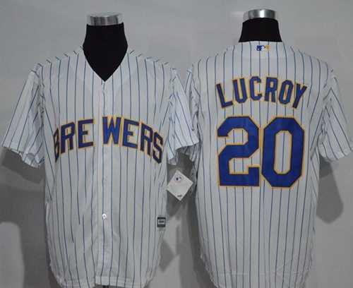 Milwaukee Brewers #20 Jonathan Lucroy White(Blue Strip) New Cool Base Stitched MLB Jersey