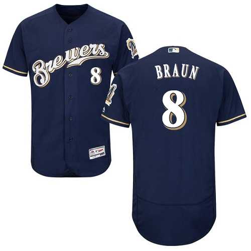 Milwaukee Brewers #8 Ryan Braun Navy Blue Flexbase Authentic Collection Stitched MLB Jersey