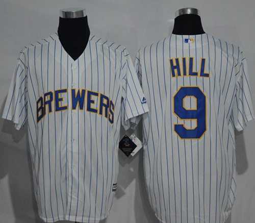 Milwaukee Brewers #9 Aaron Hill White (blue strip) New Cool Base Stitched MLB Jersey
