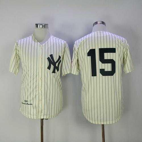 Mitchell And Ness 1969 New York Yankees #15 Thurman Munson Cream Throwback Stitched MLB Jersey