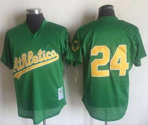 Mitchell And Ness 1998 Oakland Athletics #24 Rickey Henderson Green Throwback Stitched MLB Jersey