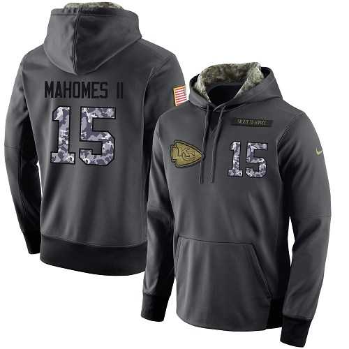 NFL Men's Nike Kansas City Chiefs #15 Patrick Mahomes II Stitched Black Anthracite Salute to Service Player Performance Hoodie
