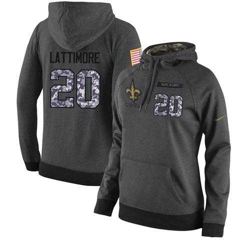 NFL Women's Nike New Orleans Saints #20 Marshon Lattimore Stitched Black Anthracite Salute to Service Player Performance Hoodie