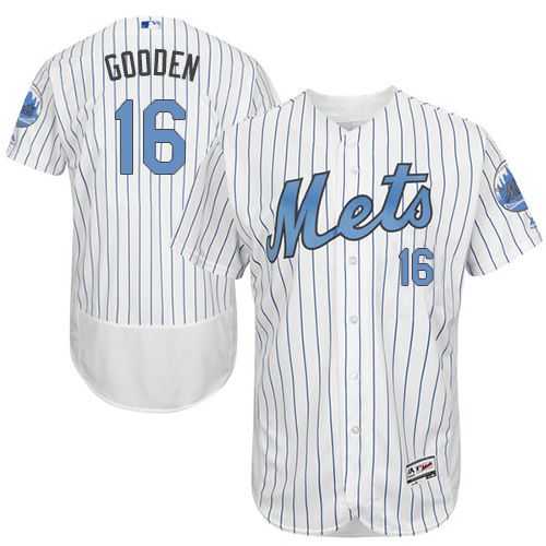 New York Mets #16 Dwight Gooden White(Blue Strip) Flexbase Authentic Collection Father's Day Stitched MLB Jersey
