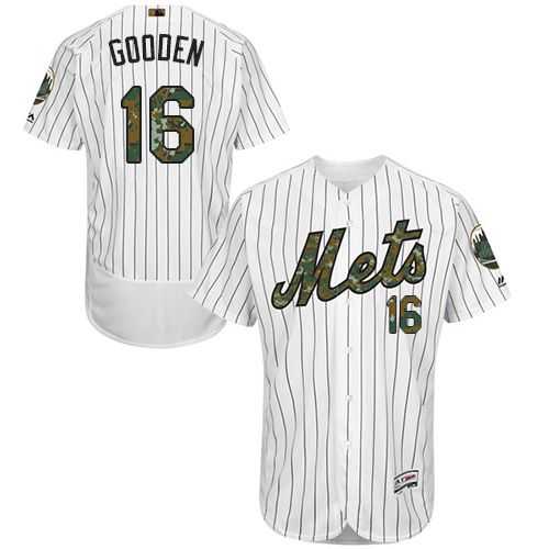 New York Mets #16 Dwight Gooden White(Blue Strip) Flexbase Authentic Collection Memorial Day Stitched MLB Jersey