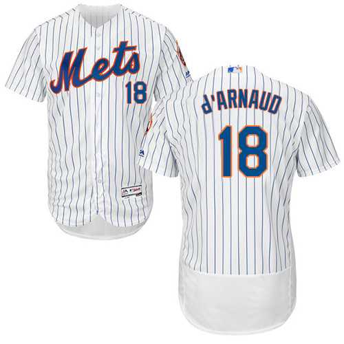 New York Mets #18 Travis d'Arnaud White(Blue Strip) Flexbase Authentic Collection Stitched MLB Jersey