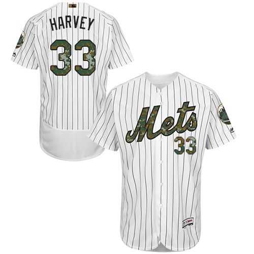 New York Mets #33 Matt Harvey White(Blue Strip) Flexbase Authentic Collection Memorial Day Stitched MLB Jersey