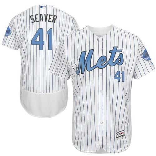 New York Mets #41 Tom Seaver White(Blue Strip) Flexbase Authentic Collection Father's Day Stitched MLB Jersey