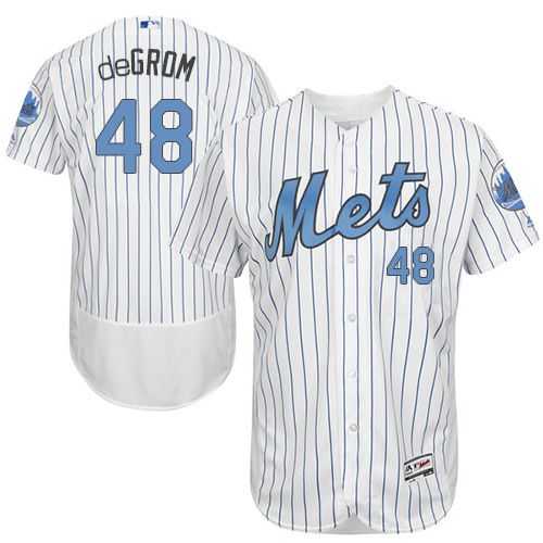 New York Mets #48 Jacob DeGrom White(Blue Strip) Flexbase Authentic Collection Father's Day Stitched MLB Jersey
