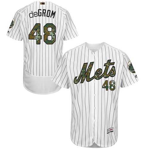 New York Mets #48 Jacob DeGrom White(Blue Strip) Flexbase Authentic Collection Memorial Day Stitched MLB Jersey