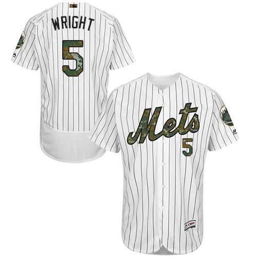 New York Mets #5 David Wright White(Blue Strip) Flexbase Authentic Collection Memorial Day Stitched MLB Jersey